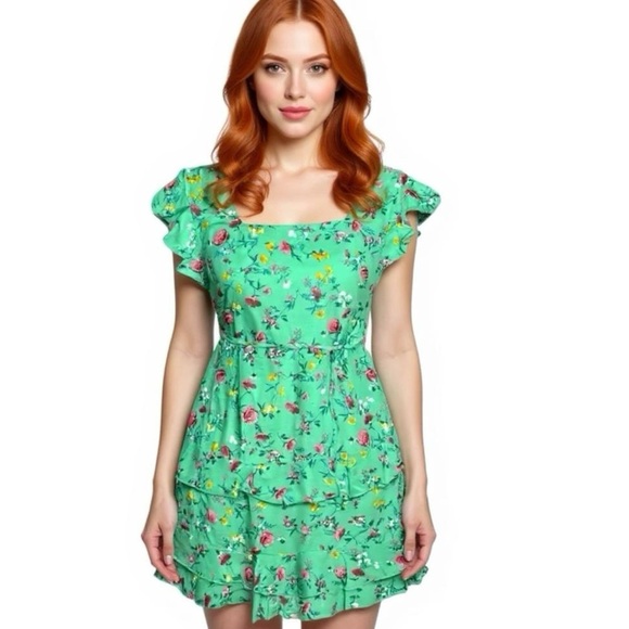 New Lottie & Holly B.O.G. COLLECTIVE Floral Ruffle Dress Short Sleeve Mini M, L - Picture 1 of 15